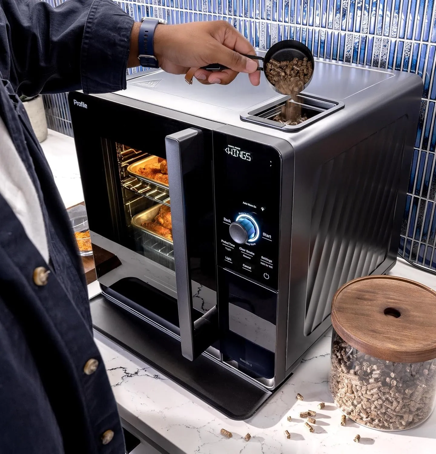 ™ Smart Indoor Pellet Smoker, with Active Smoke Filtration, 5 Smoke Control Settings, Wifi Connected, Electric, Countertop BBQ Appliance, Black