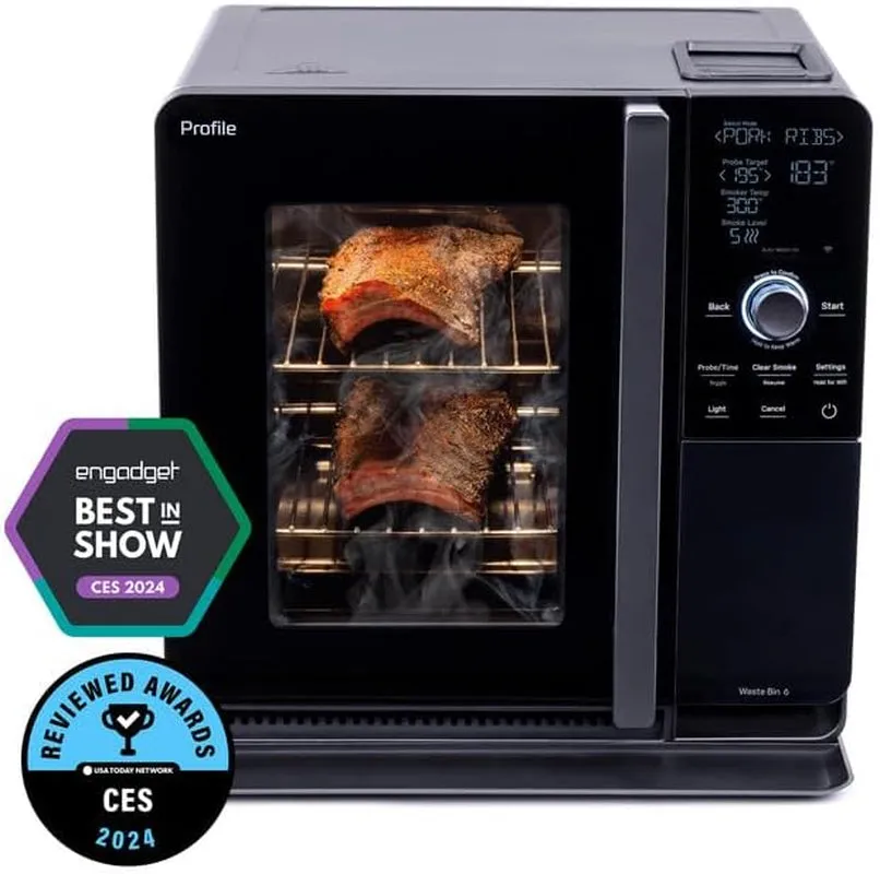 ™ Smart Indoor Pellet Smoker, with Active Smoke Filtration, 5 Smoke Control Settings, Wifi Connected, Electric, Countertop BBQ Appliance, Black