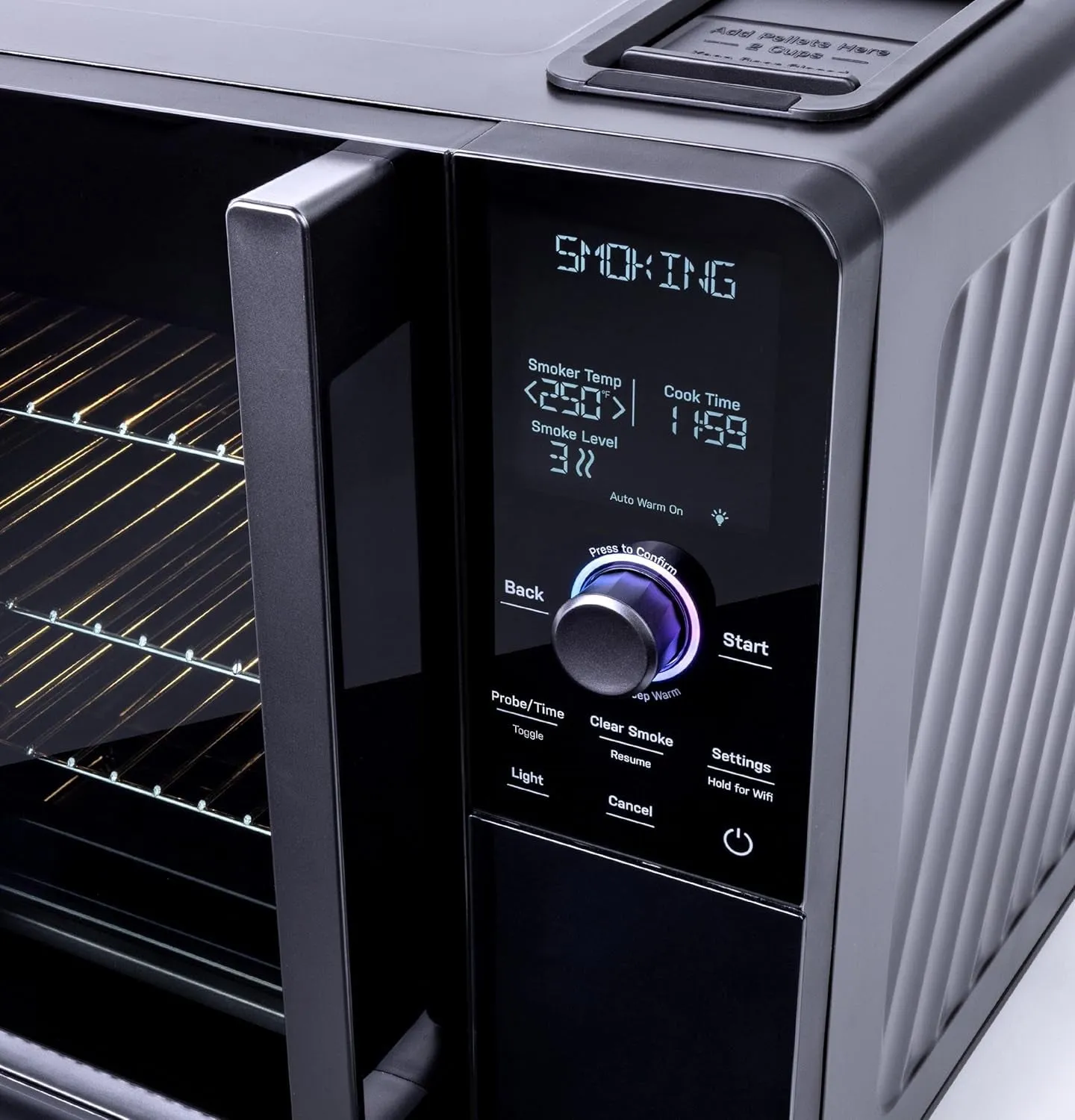 ™ Smart Indoor Pellet Smoker, with Active Smoke Filtration, 5 Smoke Control Settings, Wifi Connected, Electric, Countertop BBQ Appliance, Black