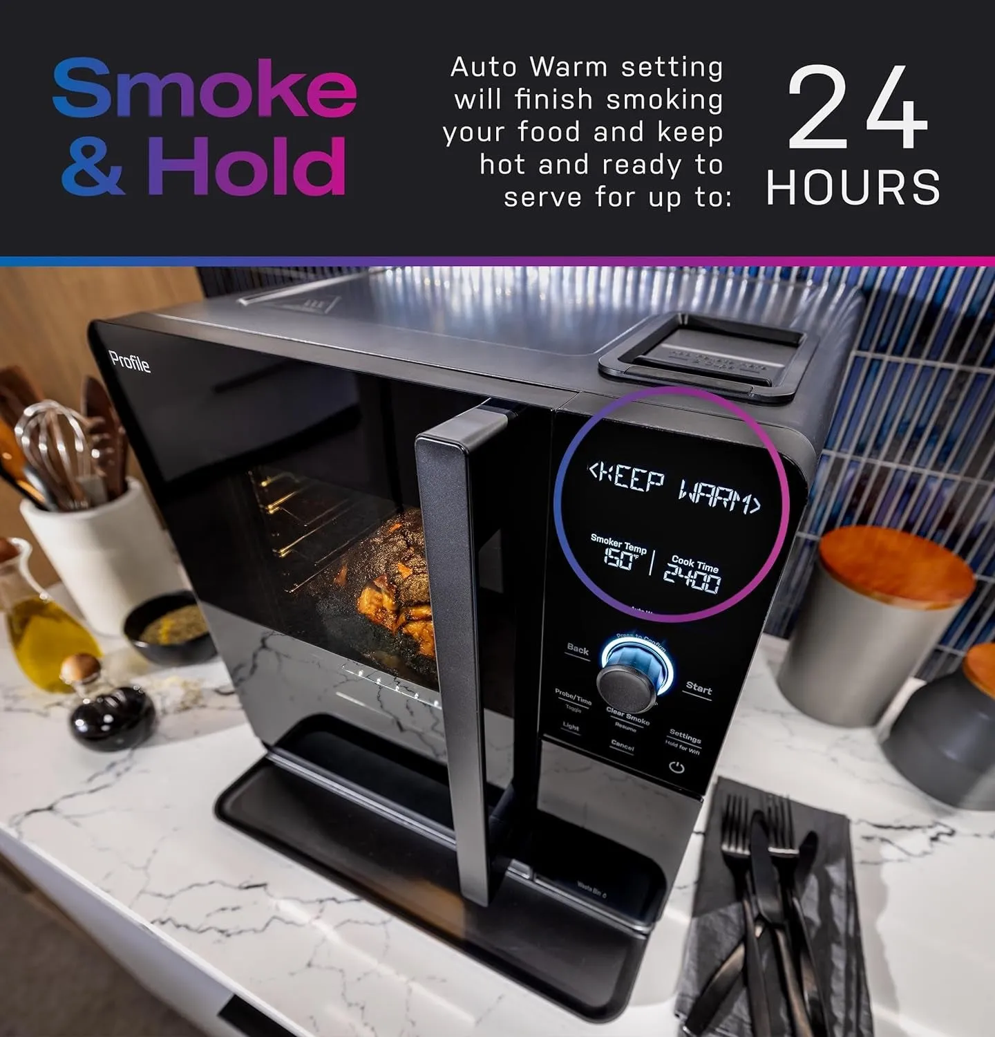 ™ Smart Indoor Pellet Smoker, with Active Smoke Filtration, 5 Smoke Control Settings, Wifi Connected, Electric, Countertop BBQ Appliance, Black
