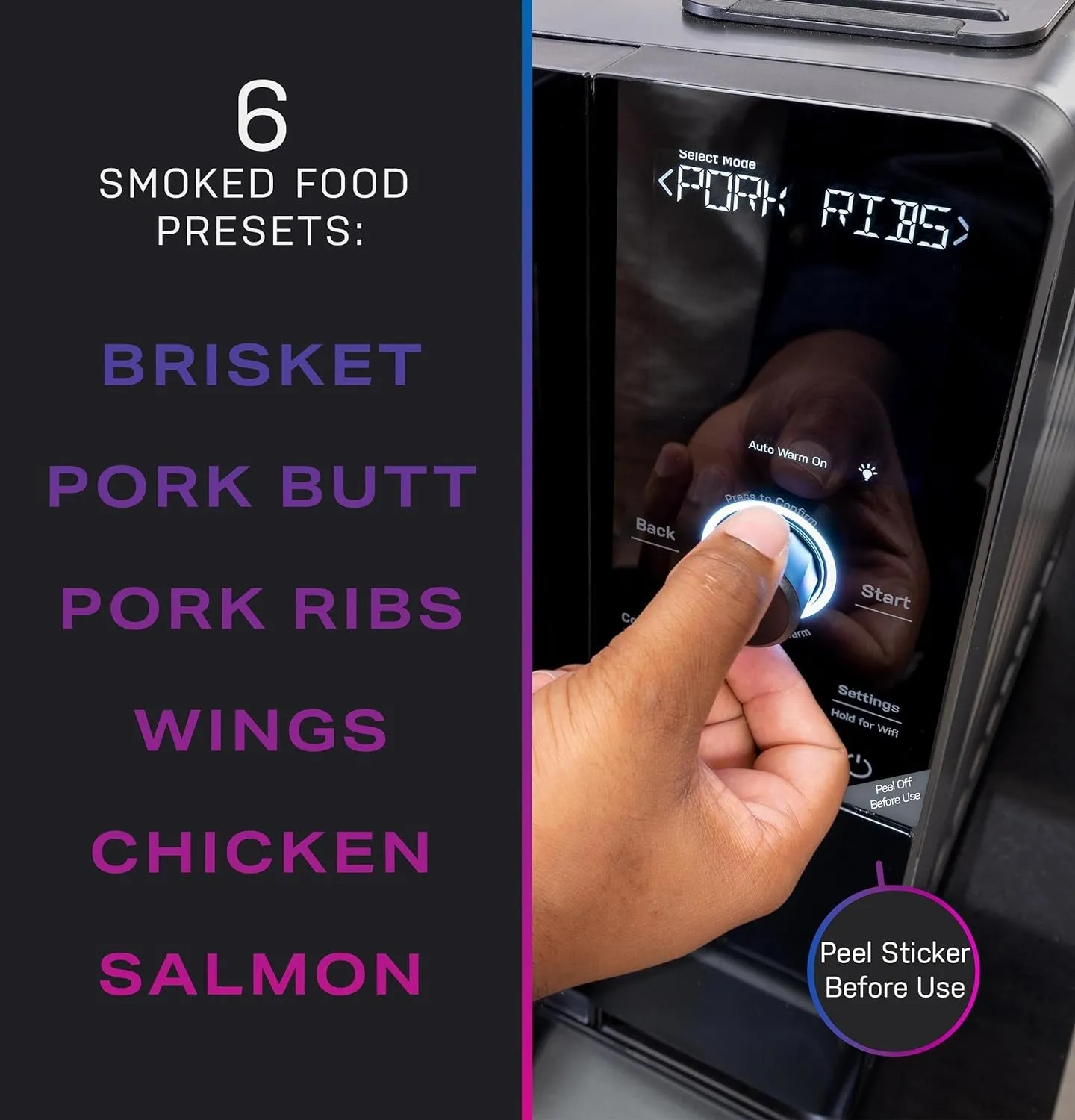 ™ Smart Indoor Pellet Smoker, with Active Smoke Filtration, 5 Smoke Control Settings, Wifi Connected, Electric, Countertop BBQ Appliance, Black