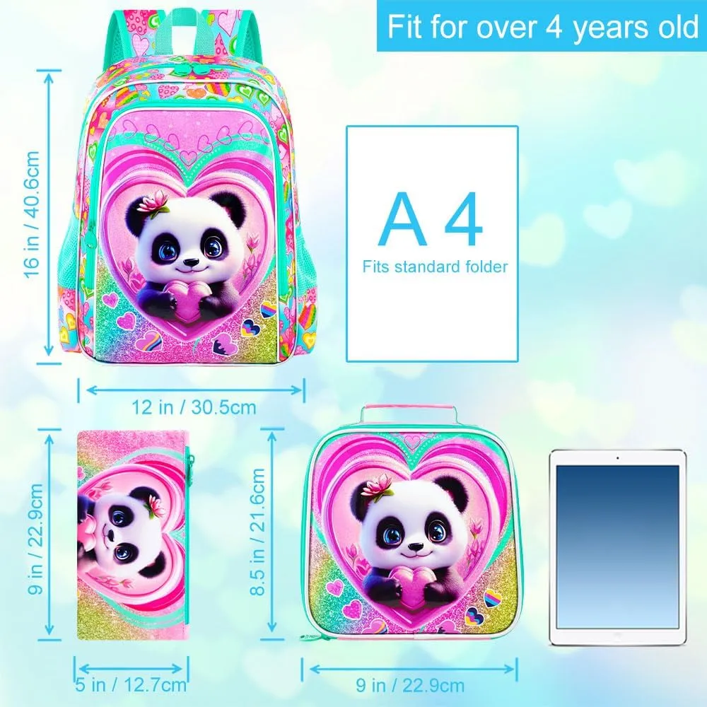 16" Girls Backpack, 3Pcs Kids Bookbag with Lunch Box, School Backpacks for Elementary Preschool Kindergarten