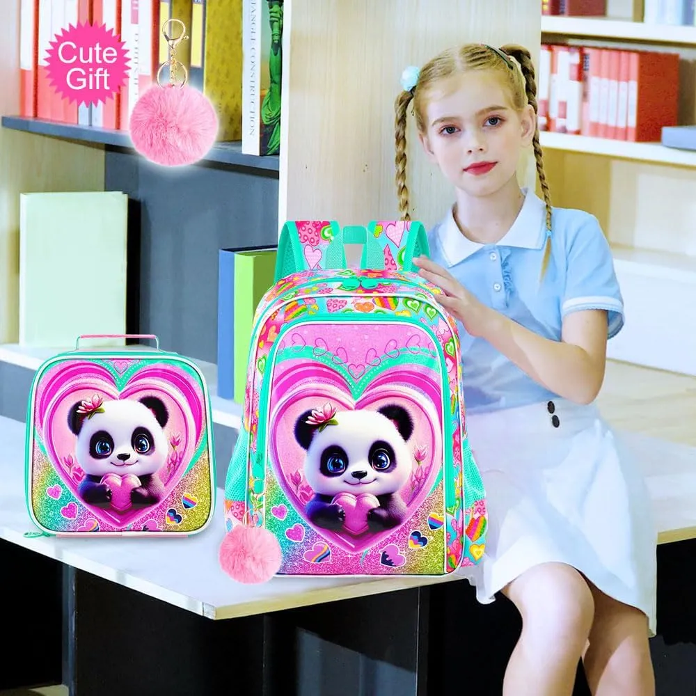 16" Girls Backpack, 3Pcs Kids Bookbag with Lunch Box, School Backpacks for Elementary Preschool Kindergarten