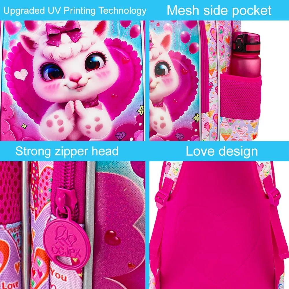 16" Girls Backpack, 3Pcs Kids Bookbag with Lunch Box, School Backpacks for Elementary Preschool Kindergarten