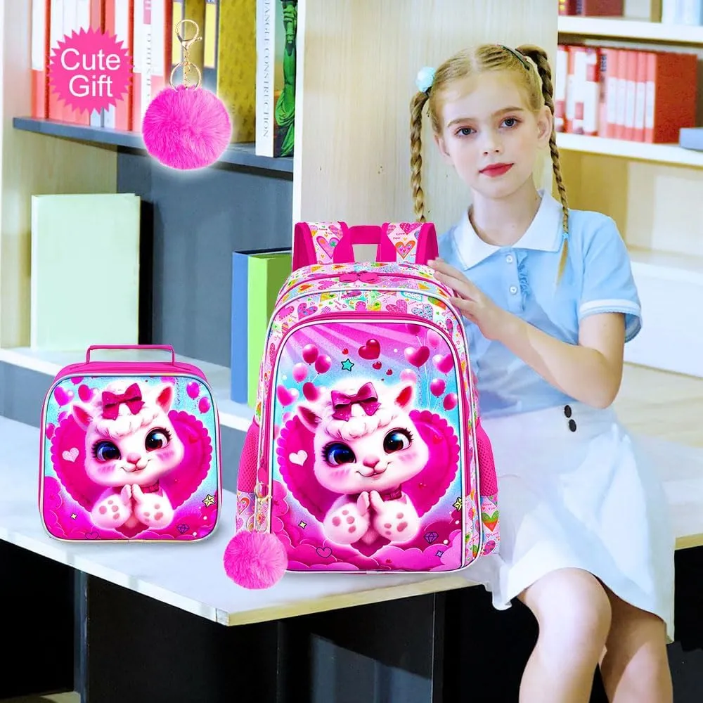 16" Girls Backpack, 3Pcs Kids Bookbag with Lunch Box, School Backpacks for Elementary Preschool Kindergarten