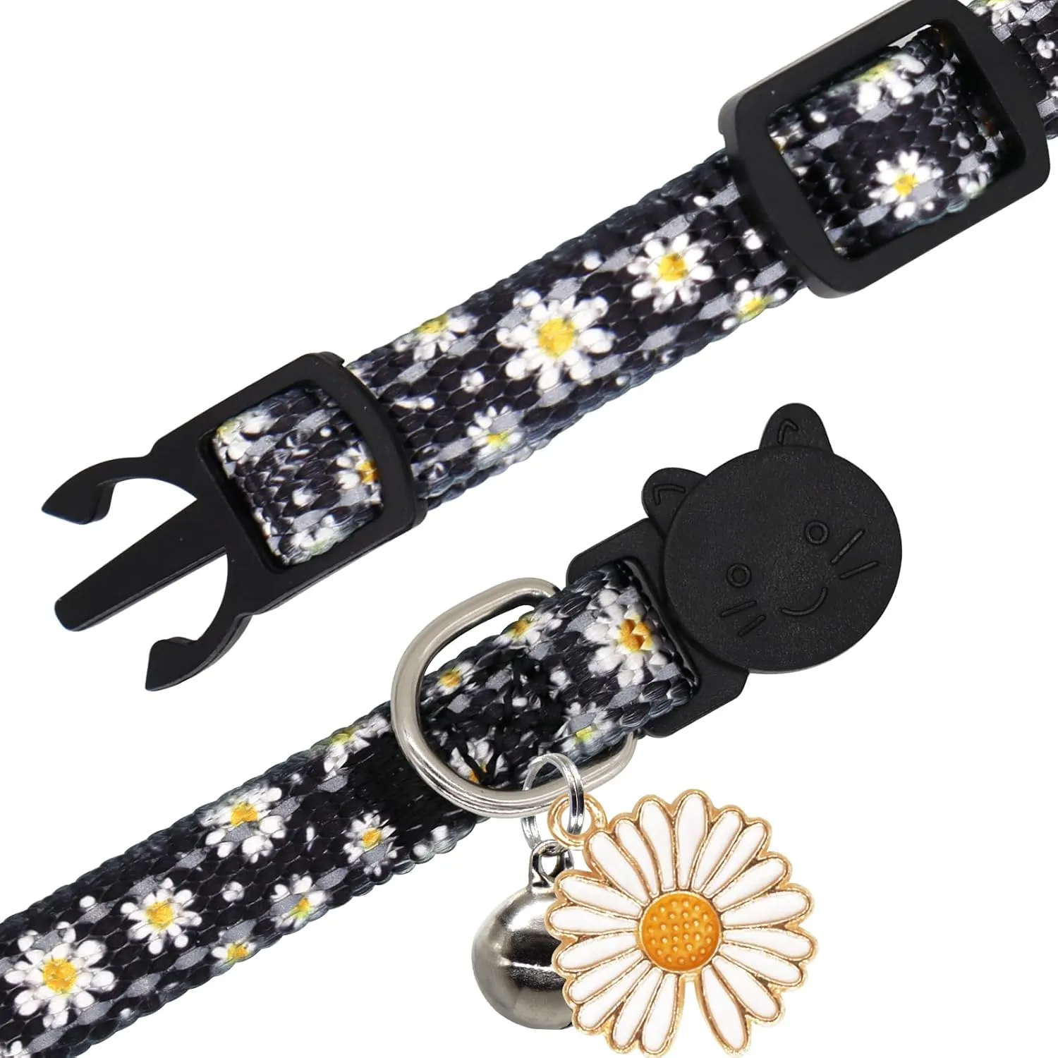 2 Pack Reflective Cat Collar, Breakaway Adjustable Cat Collar with Bells,Safety Buckle Collars for Boys and Girls Cats, Red White Flower