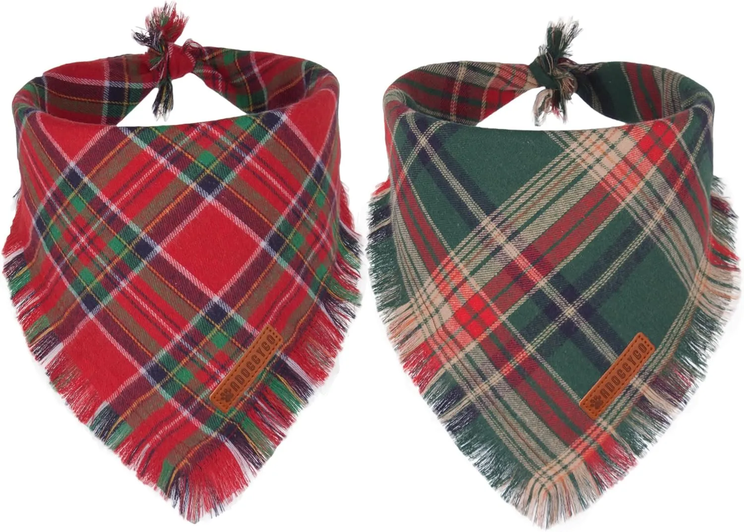 ADOGGYGO Christmas Dog Bandanas with Tassels Edges, Stylish Plaid Dog Christmas Scarf Bib, Multiple Sizes Offered, Plaid Bandanas for Large and Extra Large Dogs (X-Large)