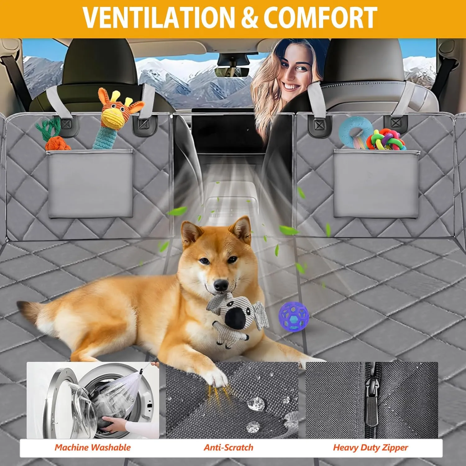 Back Seat Extender for Dogs-Large Space, Dog Car Seat Cover Hard Bottom Holds 420lb, Sturdy Backseat Extender for Dogs, Upgraded Material,Waterproof Dog Hammock for Car, SUV, Truck