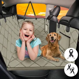 Back Seat Extender for Dogs-Large Space, Dog Car Seat Cover Hard Bottom Holds 420lbs, Sturdy Backseat Extender for Dogs, Upgraded Material,Waterproof Dog Hammock for Car SUV, Truck Khaki