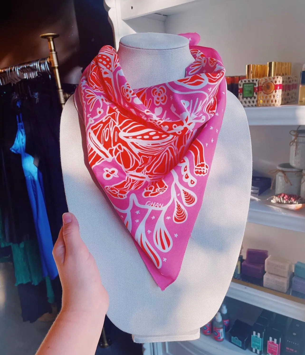 bandanna and artist design pink and red