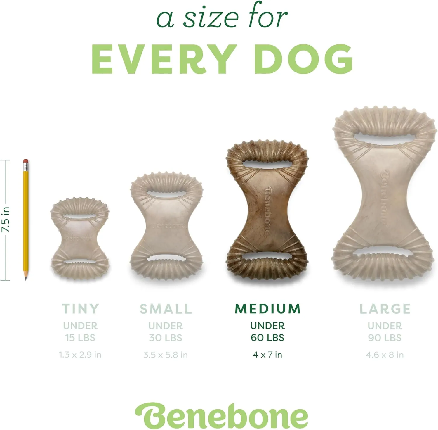 Benebone Dental Durable Dog Chew Toy for Aggressive Chewers, Real Peanut, Made in USA, Medium