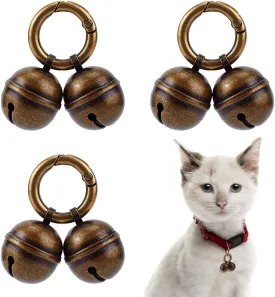 BENECREAT 3 Sets Brass Bells for Pet Collar, 1.7 Inch Dog Collar Charms with Spring Gate Rings for Pet Tracking, Training, Decorating (Antique Bronze)