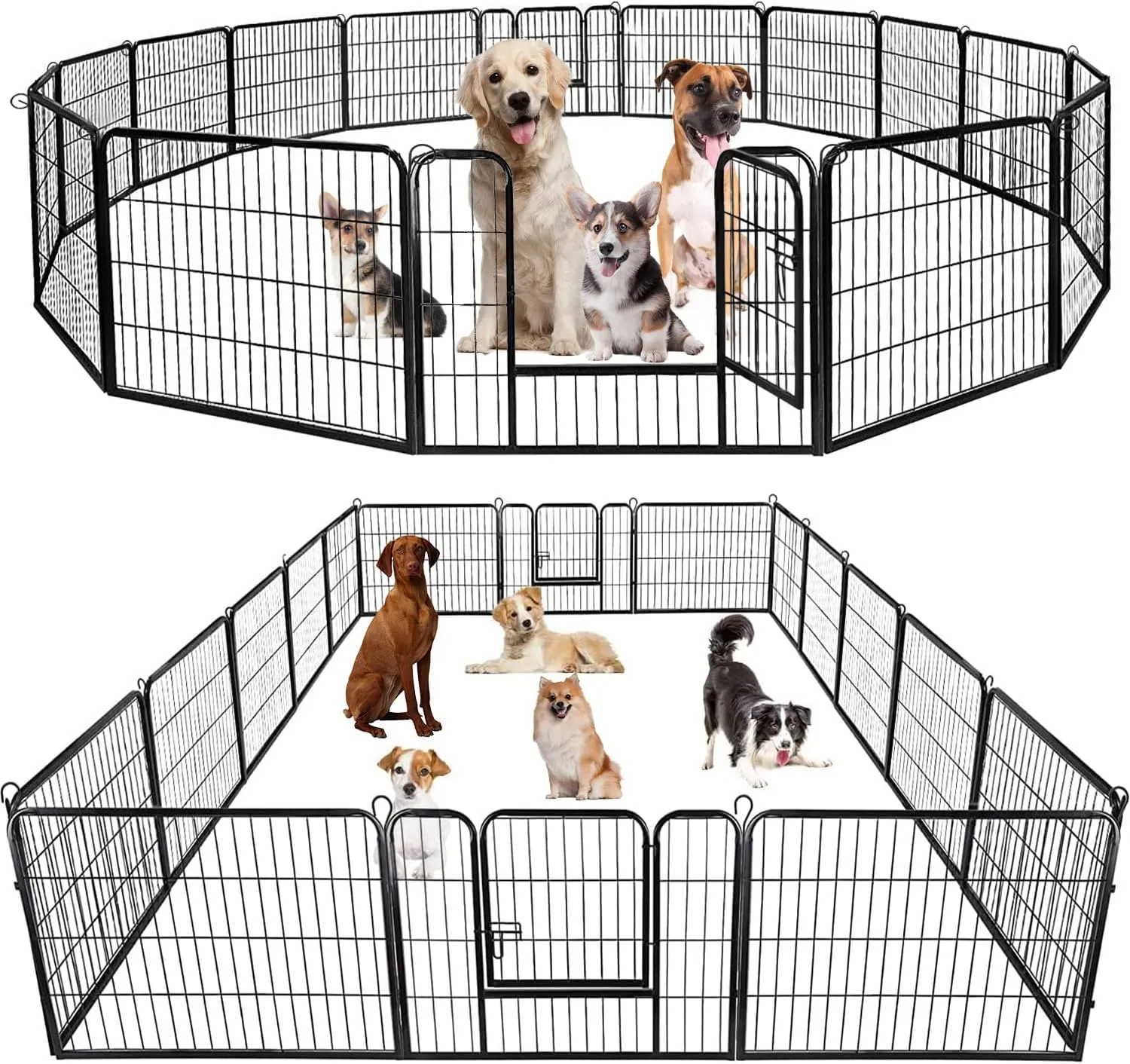 BestPet Dog Playpen Indoor 24 inch 16 Panels Metal Dog Pen Pet Dog Fence Outdoor Exercise Pen with Doors,Pet Puppy Playpen for RV Camping Yard, Black