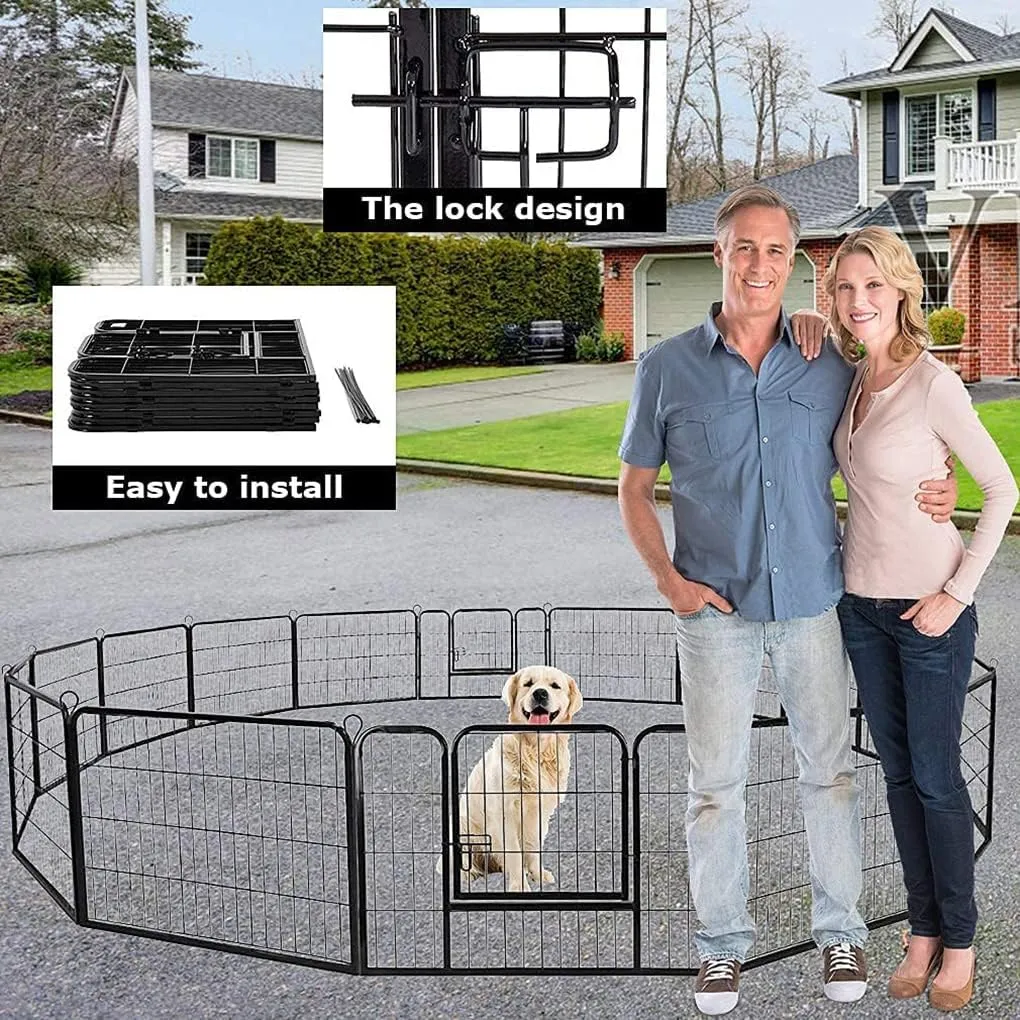 BestPet Dog Playpen Indoor 24 inch 16 Panels Metal Dog Pen Pet Dog Fence Outdoor Exercise Pen with Doors,Pet Puppy Playpen for RV Camping Yard, Black