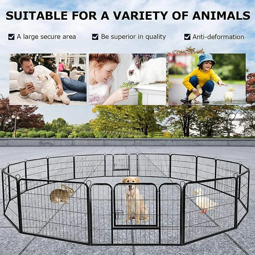 BestPet Dog Playpen Indoor 24 inch 16 Panels Metal Dog Pen Pet Dog Fence Outdoor Exercise Pen with Doors,Pet Puppy Playpen for RV Camping Yard, Black