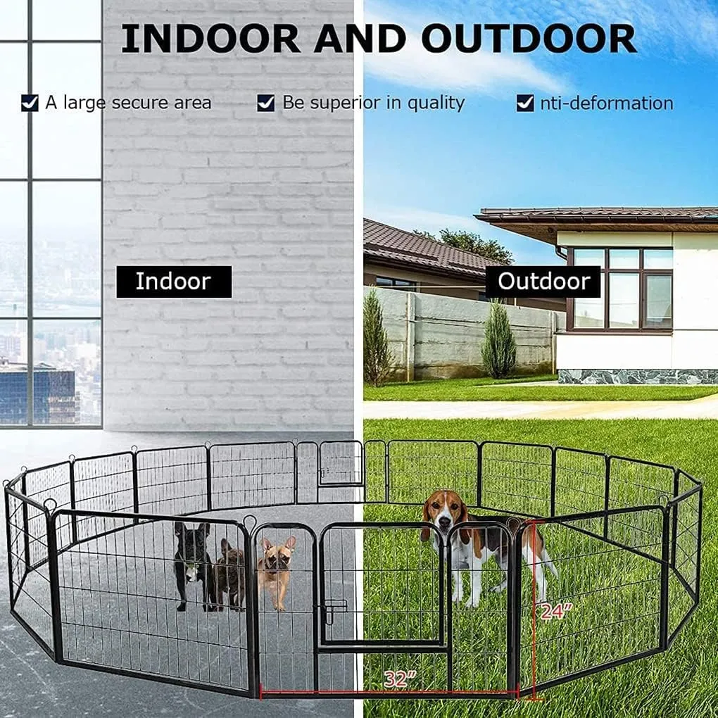 BestPet Dog Playpen Indoor 24 inch 16 Panels Metal Dog Pen Pet Dog Fence Outdoor Exercise Pen with Doors,Pet Puppy Playpen for RV Camping Yard, Black