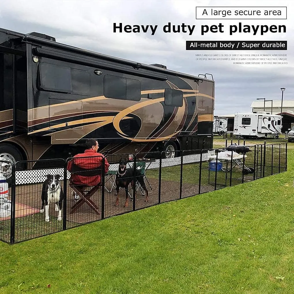 BestPet Dog Playpen Indoor 24 inch 16 Panels Metal Dog Pen Pet Dog Fence Outdoor Exercise Pen with Doors,Pet Puppy Playpen for RV Camping Yard, Black