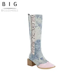 Bigsizeheels simple pointed toe over the knee boots-Pale blue