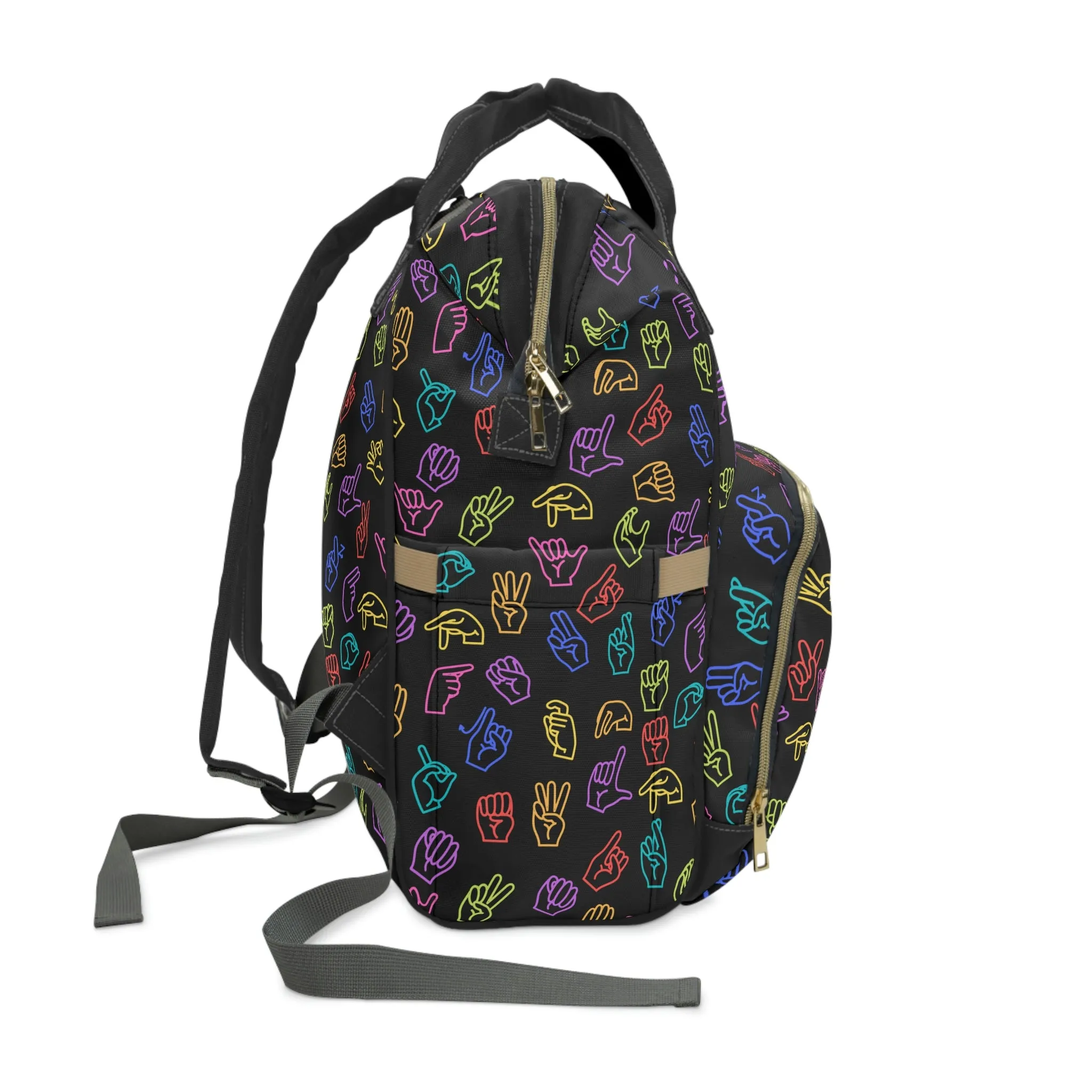 Bright Rainbow on Black ASL Backpack