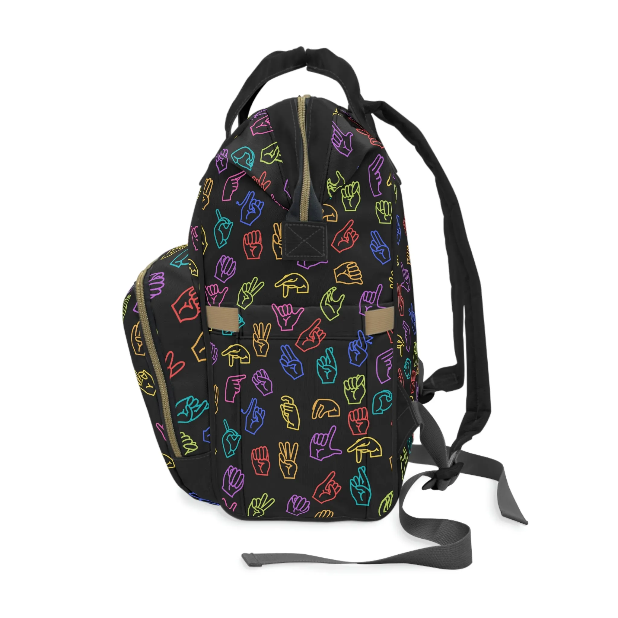 Bright Rainbow on Black ASL Backpack