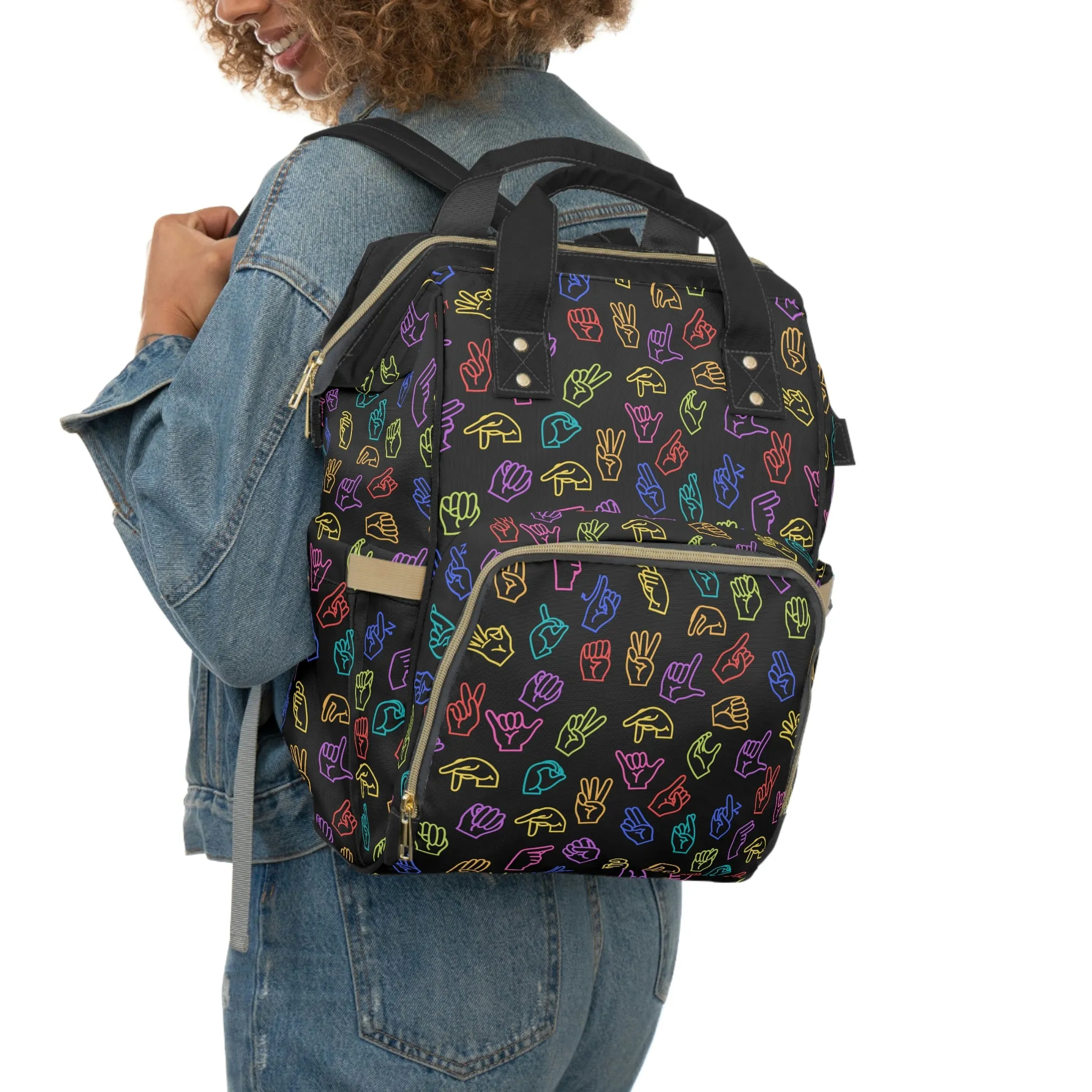 Bright Rainbow on Black ASL Backpack