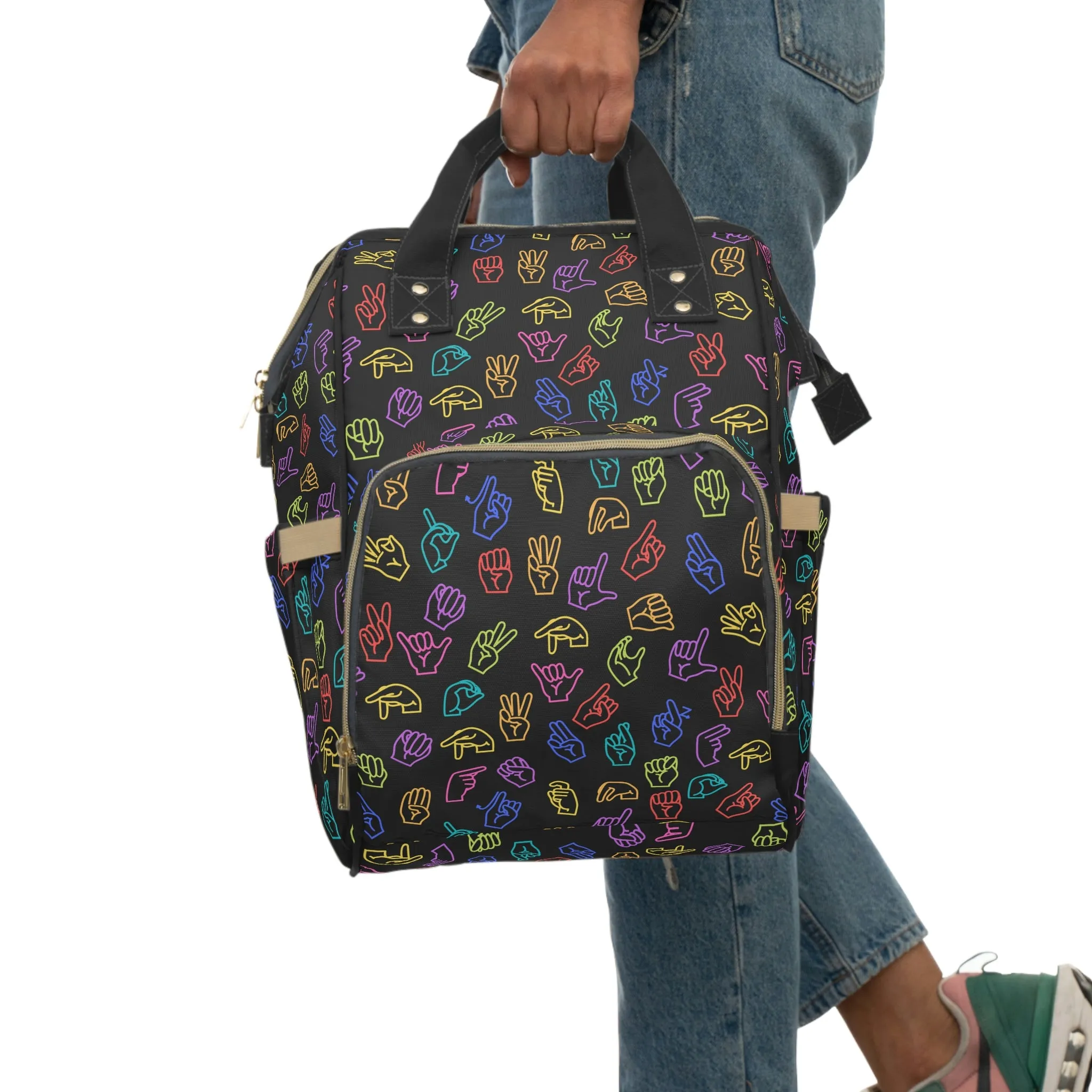 Bright Rainbow on Black ASL Backpack