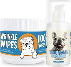 Bulldog Wrinkle Wipes & Cream Bundle - Deep Cleaning Wrinkle Wipes   Soothing Dog Wrinkle Cream - Hypoallergenic for Bulldogs, Pugs, Frenchies (100 Wipes   85g Cream)