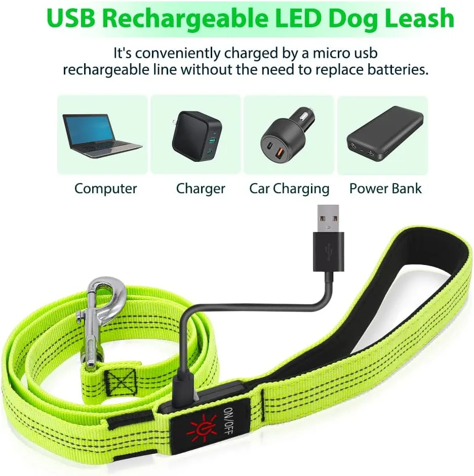 Candofly Light Up Dog Leash - Reachargeable Pet Leash with Light - 4 Ft Glowing Dog Lead for Night Walking (Green)