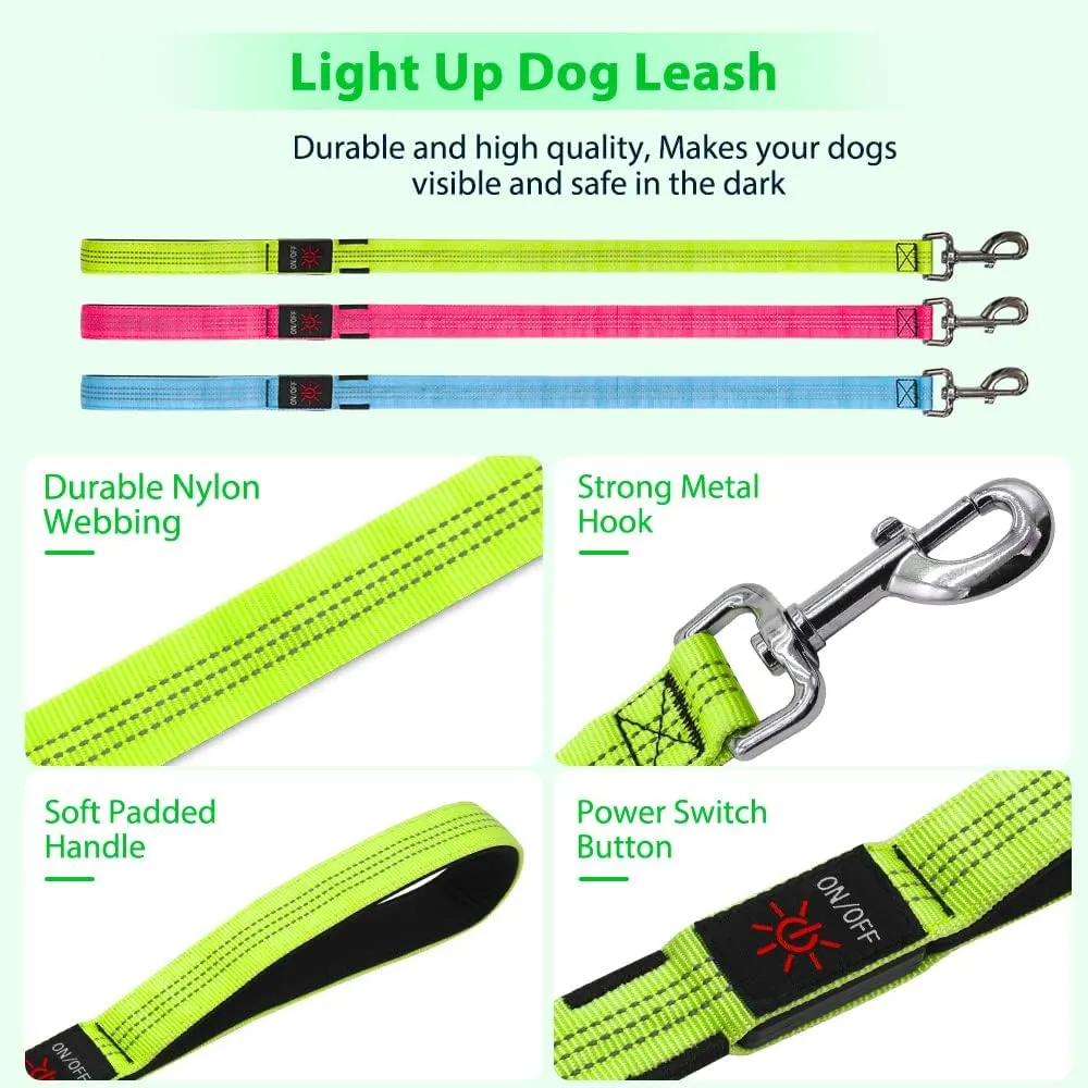 Candofly Light Up Dog Leash - Reachargeable Pet Leash with Light - 4 Ft Glowing Dog Lead for Night Walking (Green)