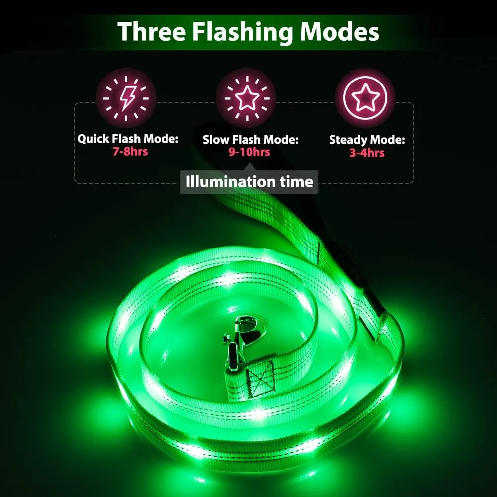 Candofly Light Up Dog Leash - Reachargeable Pet Leash with Light - 4 Ft Glowing Dog Lead for Night Walking (Green)