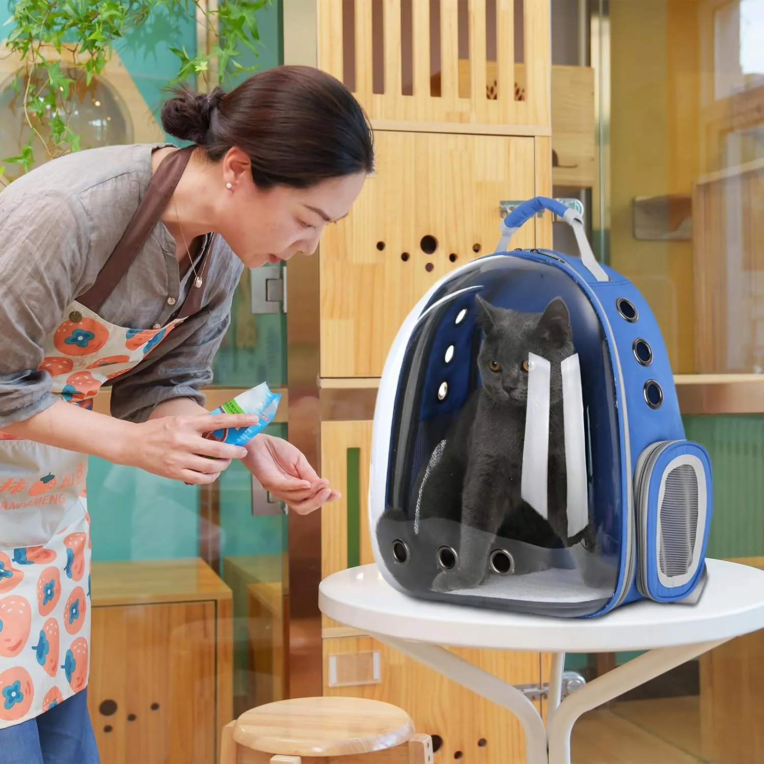 Cat Backpack Carrier Bubble Bag, Transparent Space Capsule Pet Carrier Dog Hiking Backpack, Small Dog Backpack Carrier for Cats Puppies Airline Approved Travel Carrier Outdoor Use Blue