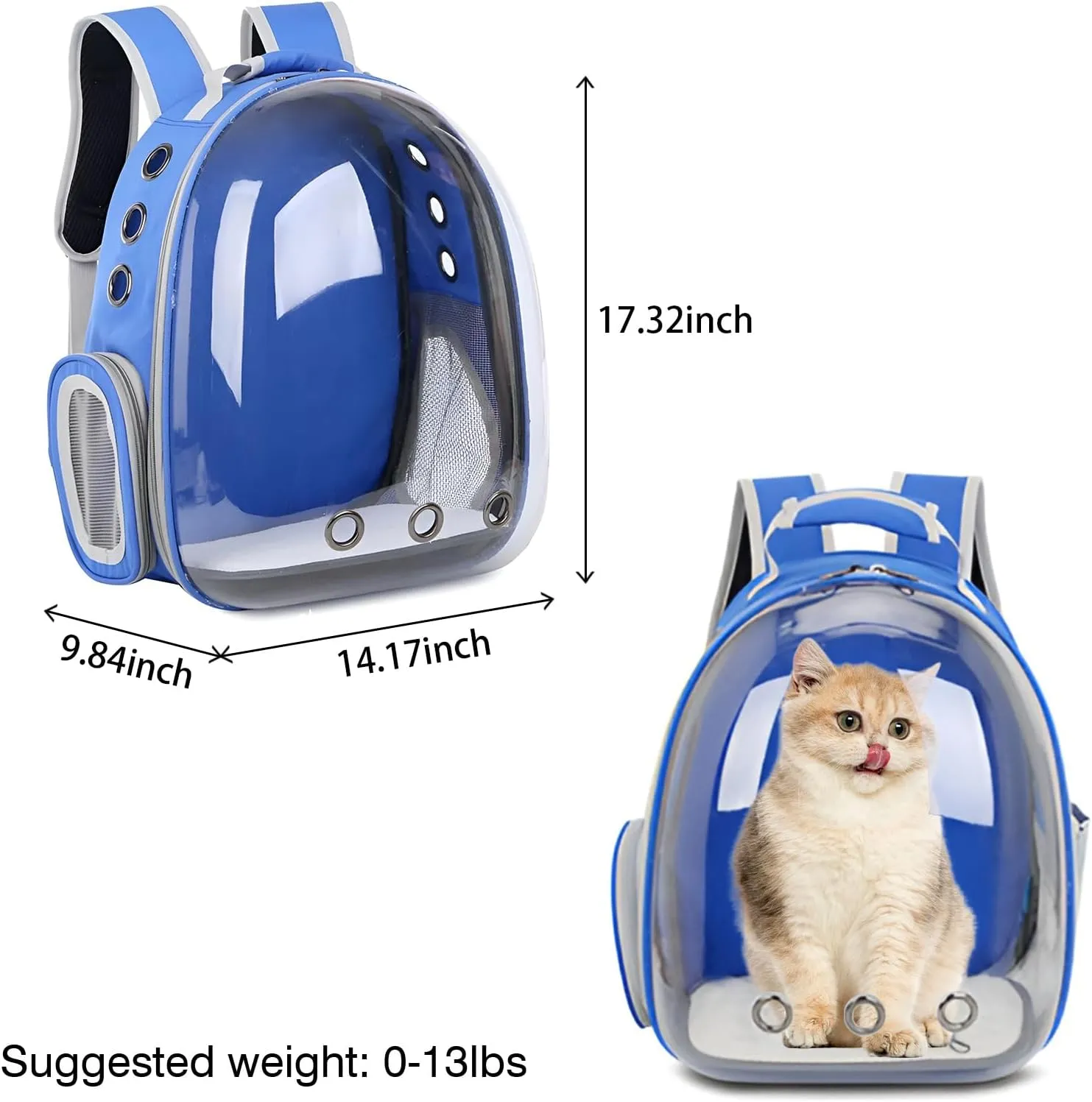 Cat Backpack Carrier Bubble Bag, Transparent Space Capsule Pet Carrier Dog Hiking Backpack, Small Dog Backpack Carrier for Cats Puppies Airline Approved Travel Carrier Outdoor Use Blue