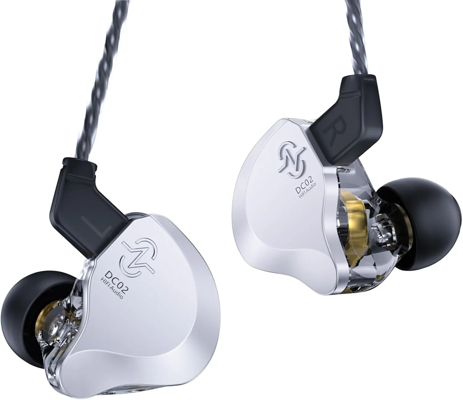 CCZ DC02 in Ear Monitors Wired Headphones, Magnetic Circuit DD HiFi Stereo Musician Earbuds Wired in-Ear Earphones, Gaming Earbuds, Detachable IEM Cable for Singer, Stage, Studio (Silver, without Mic)