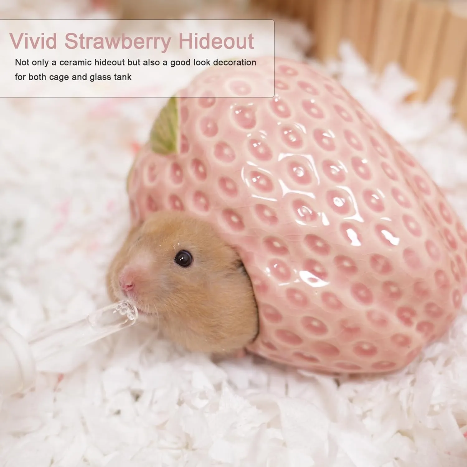 Ceramic Hamster Hideout, Strawberry Hamster House and Habitat, Syrian Hamster Hideout Decor Cool Bed for All Season Gerbil, Mice Guinea Pig