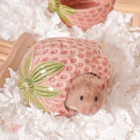 Ceramic Hamster Hideout, Strawberry Hamster House and Habitat, Syrian Hamster Hideout Decor Cool Bed for All Season Gerbil, Mice Guinea Pig