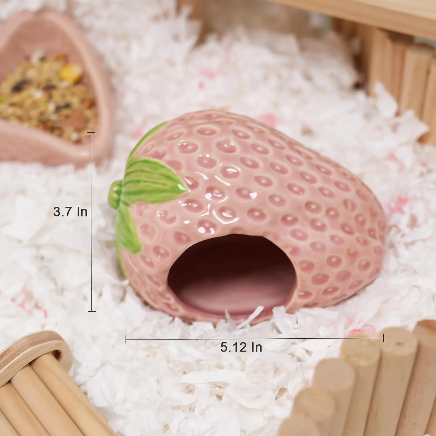 Ceramic Hamster Hideout, Strawberry Hamster House and Habitat, Syrian Hamster Hideout Decor Cool Bed for All Season Gerbil, Mice Guinea Pig