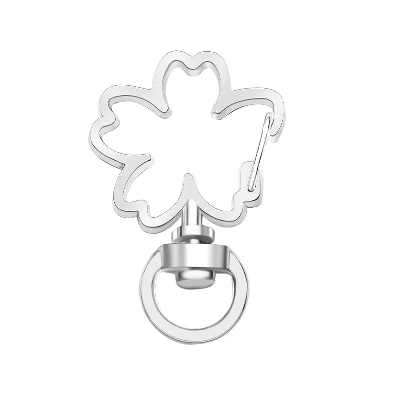 Cherry Blossoms Swivel Snap Hook Keychain Metal Spring Snap Key Ring Silver