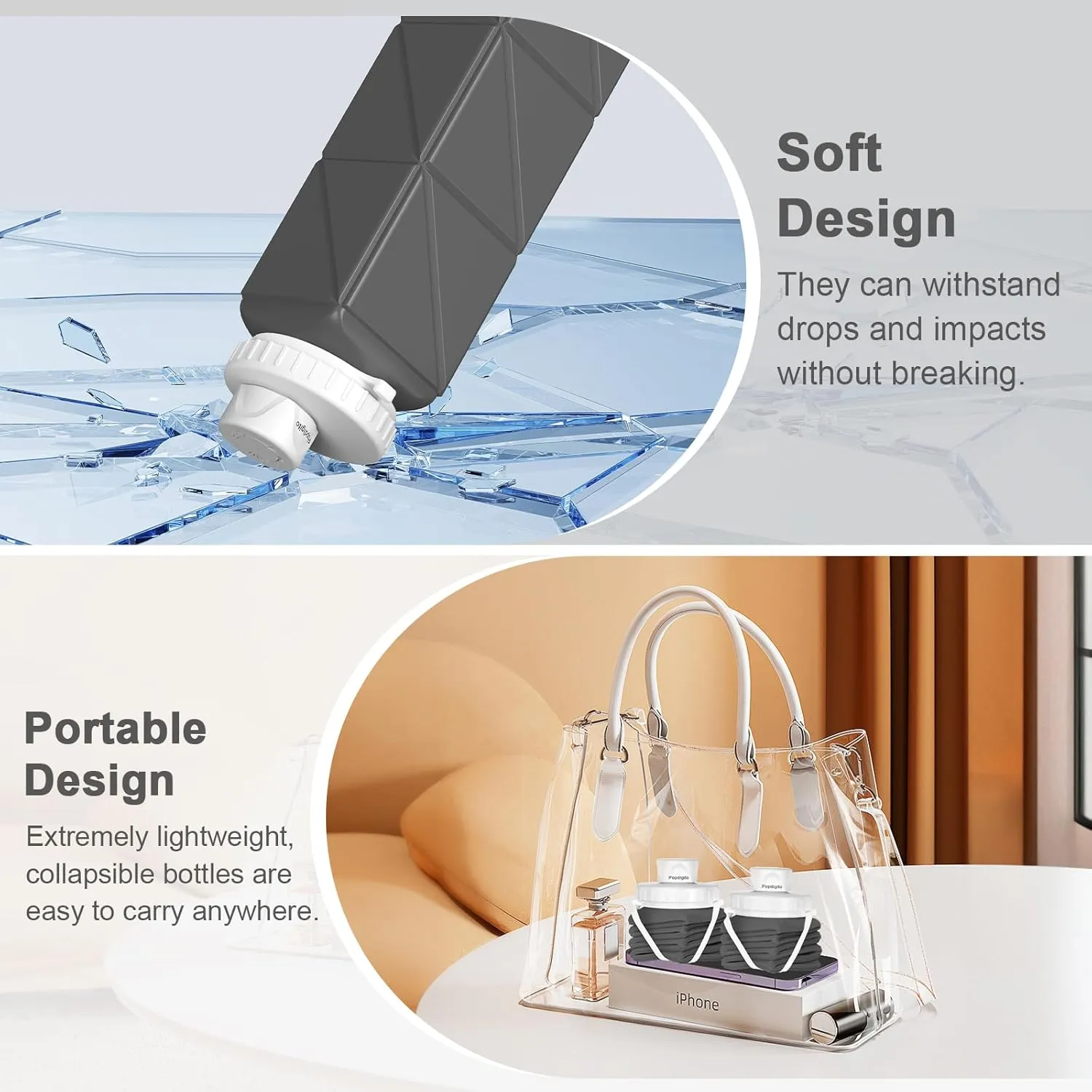 Collapsible Water Bottles Flexible Bpa Free Silicone Reusable Foldable Water Bottle,Durable Lightweight Leak-Proof Compact Water Bottles For Travel Hiking Yoga Running Outdoor Sports