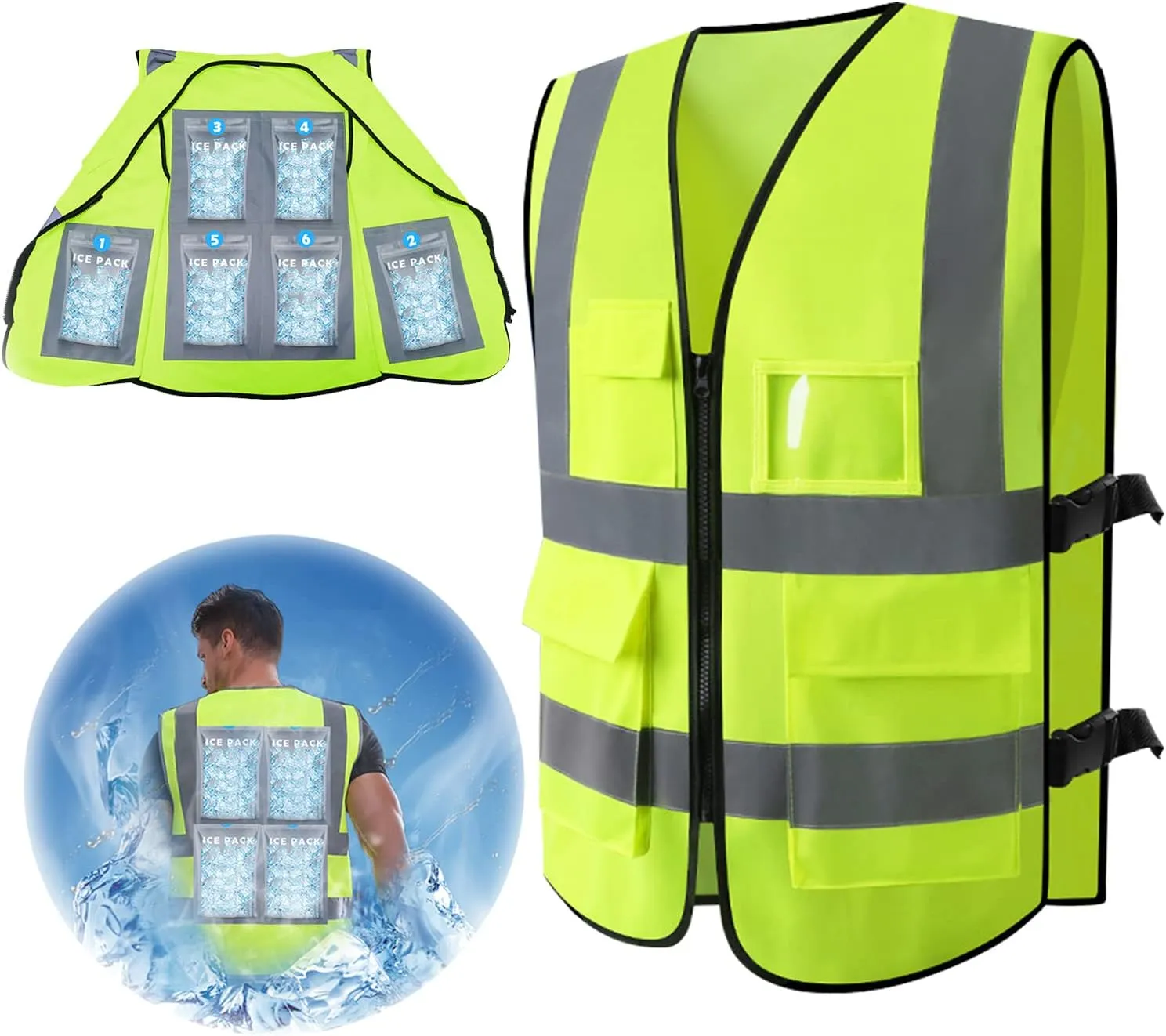 Cooling Safety Vest with 20Pcs Ice Packs - Ice Cooling Vest for Men & Women, Hot Weather Work