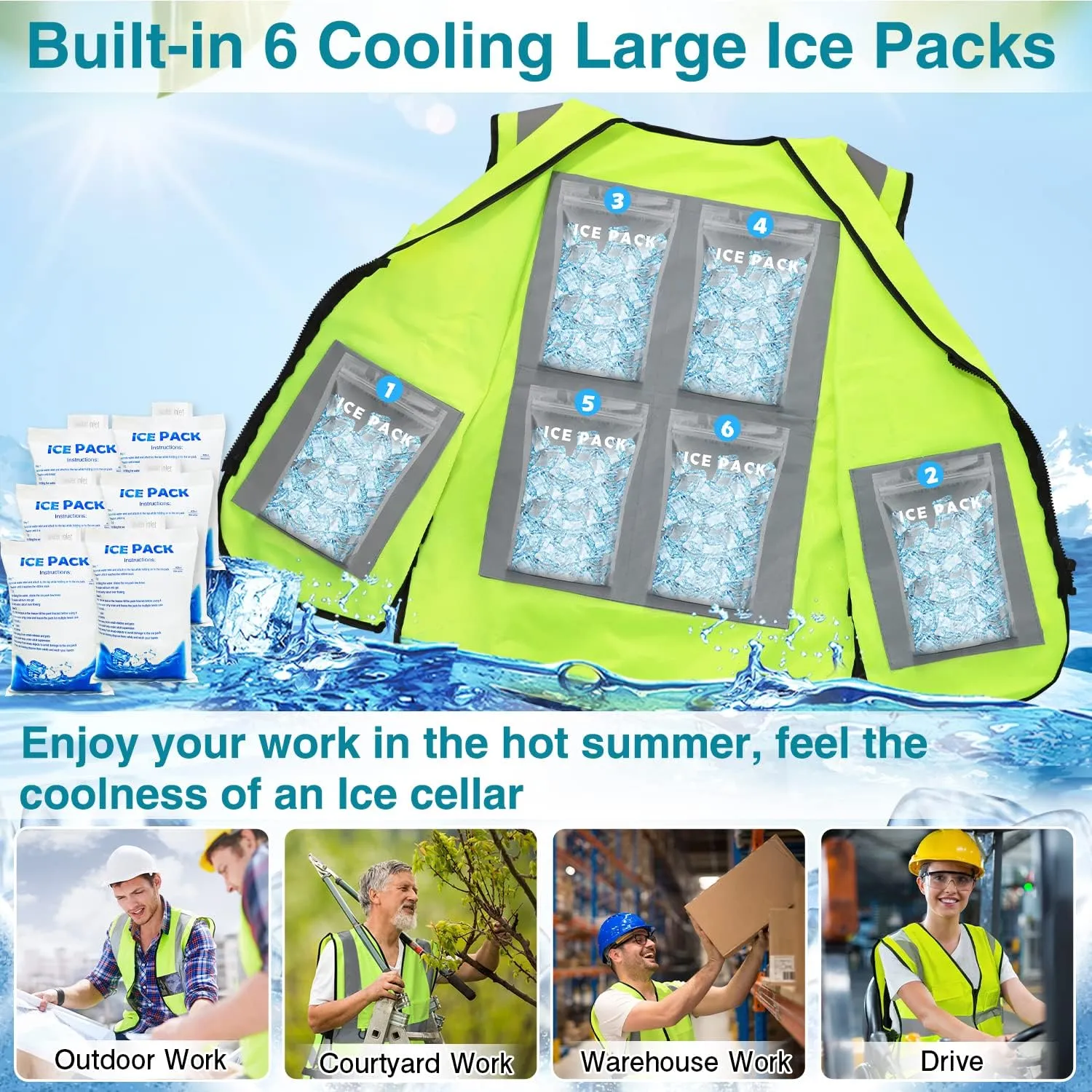 Cooling Safety Vest with 20Pcs Ice Packs - Ice Cooling Vest for Men & Women, Hot Weather Work