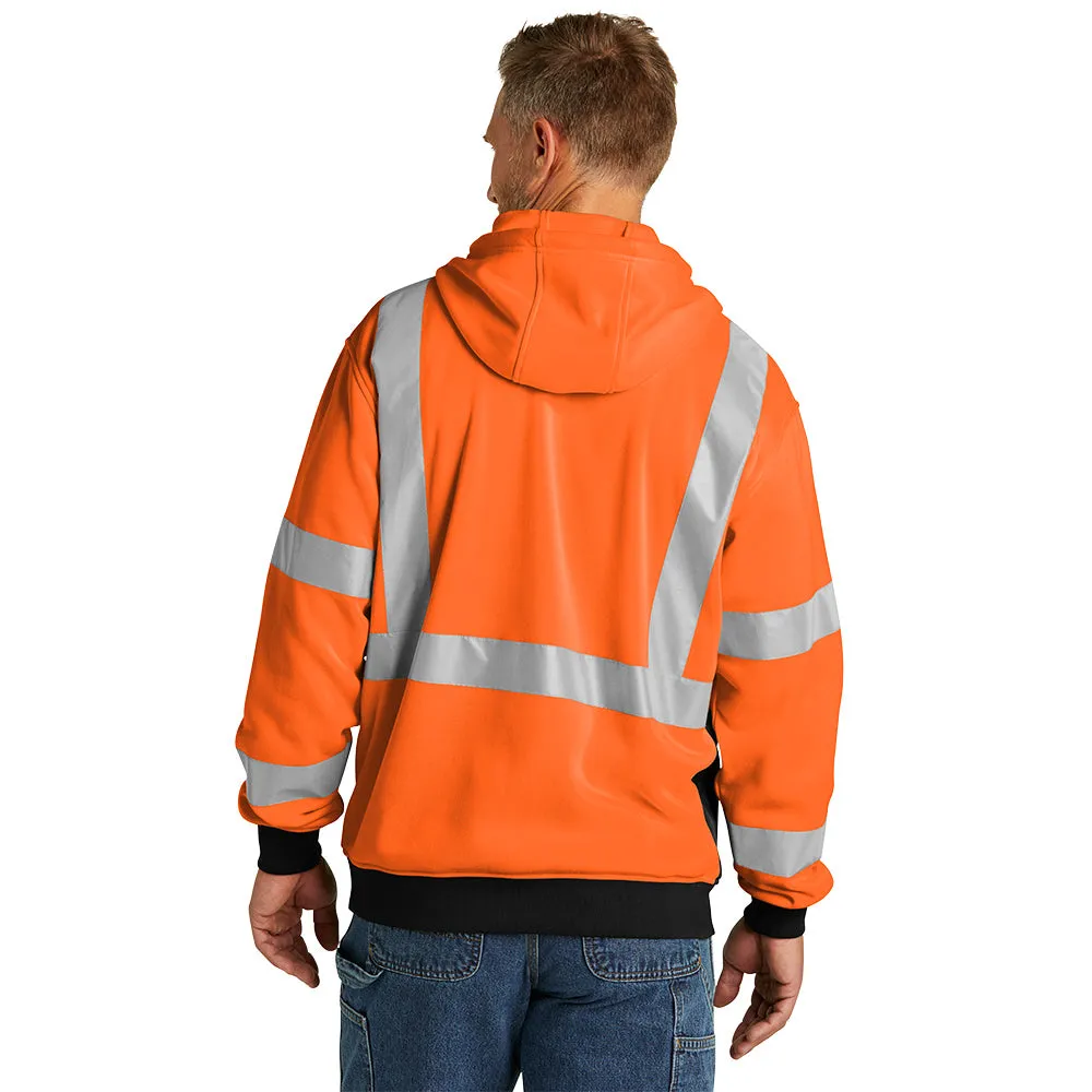CornerStone® ANSI 107 Class 3 Heavy-Duty Fleece Full-Zip Hoodie- Safety Orange