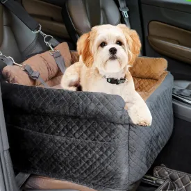 Dog Car Seat for Medium Dogs,Fully Removable and Washable Booster Car Travel Bed for Pets, Pet Car Seat with Adjustable Seat Belt and Storage Pouch for Small and Medium Dogs up to 30 lbs.Black/Brown