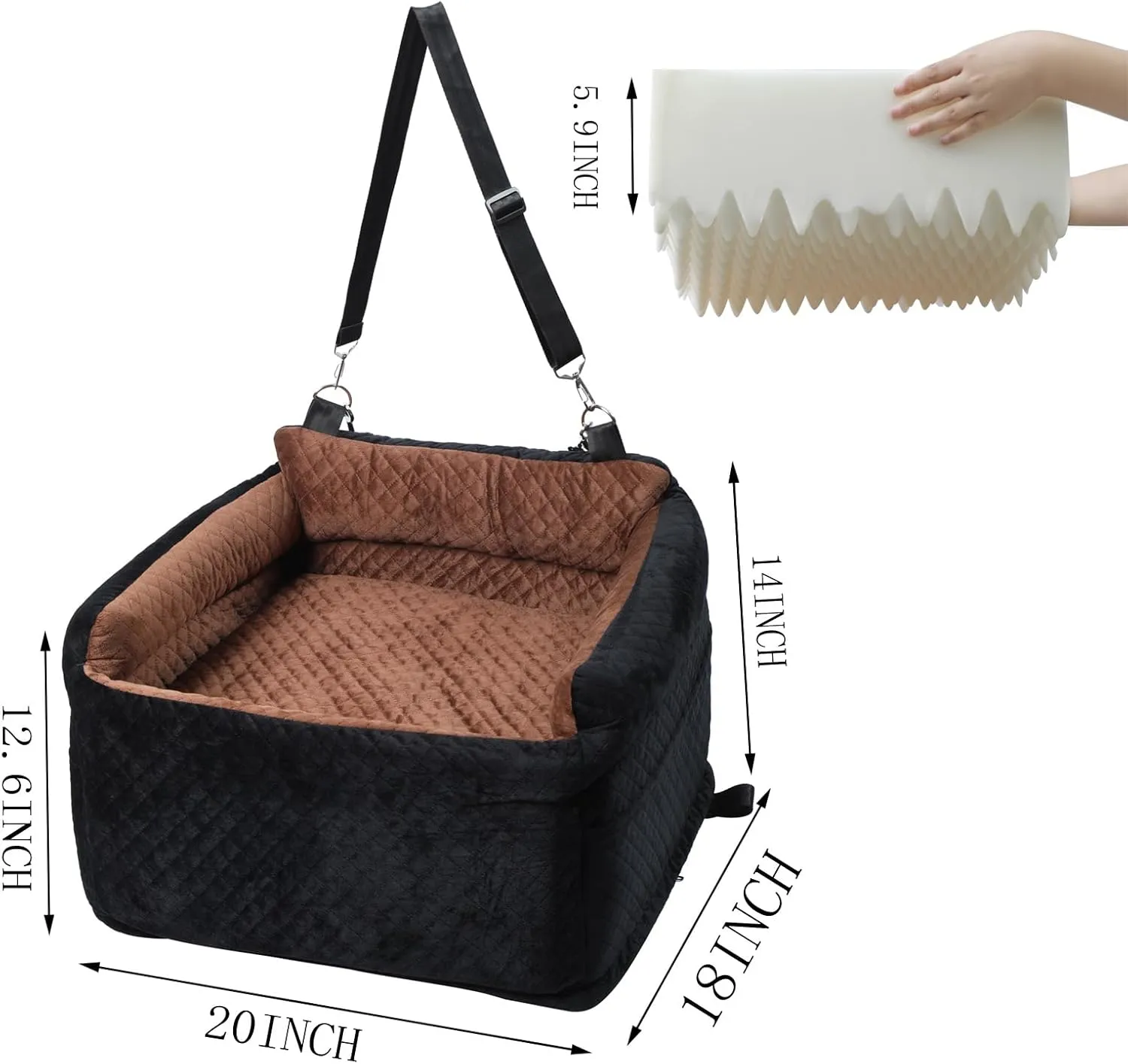 Dog Car Seat for Medium Dogs,Fully Removable and Washable Booster Car Travel Bed for Pets, Pet Car Seat with Adjustable Seat Belt and Storage Pouch for Small and Medium Dogs up to 30 lbs.Black/Brown
