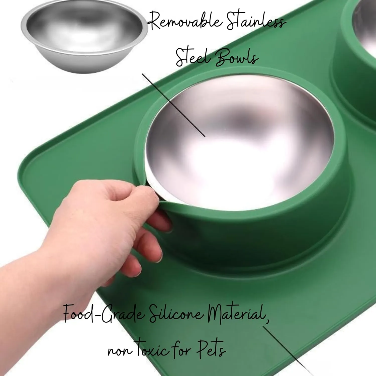 Dog Food and Water Bowl Set - Food Grade,Non-Slip Design Silicone Mat - Includes 2 Removable Stainless Steel Dog Bowls for Small Dogs - Perfect Puppy Bowls Set - Pet Bowls for Dogs and Cats