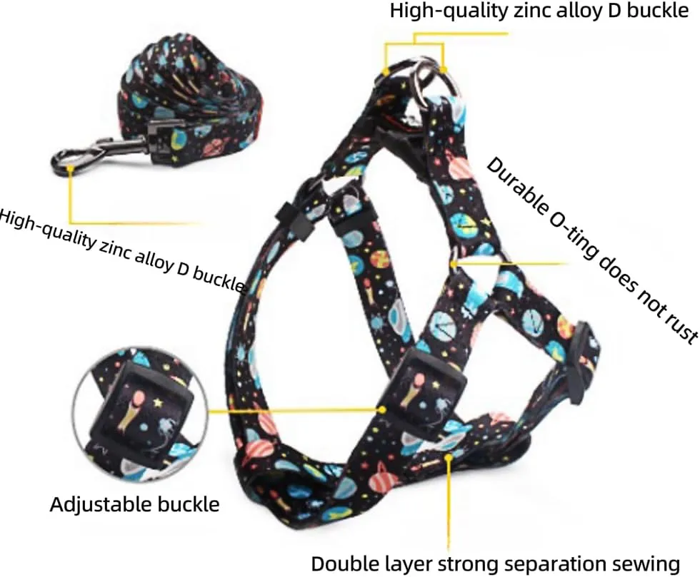 Dog Leash Set Adjustable No Pull, Suitable for Small, Medium and Large Dogs Anti-Twist Perfect Dog Collar Leash Cover, Suitable for Hiking, Dog Training(Colored Sky, M)