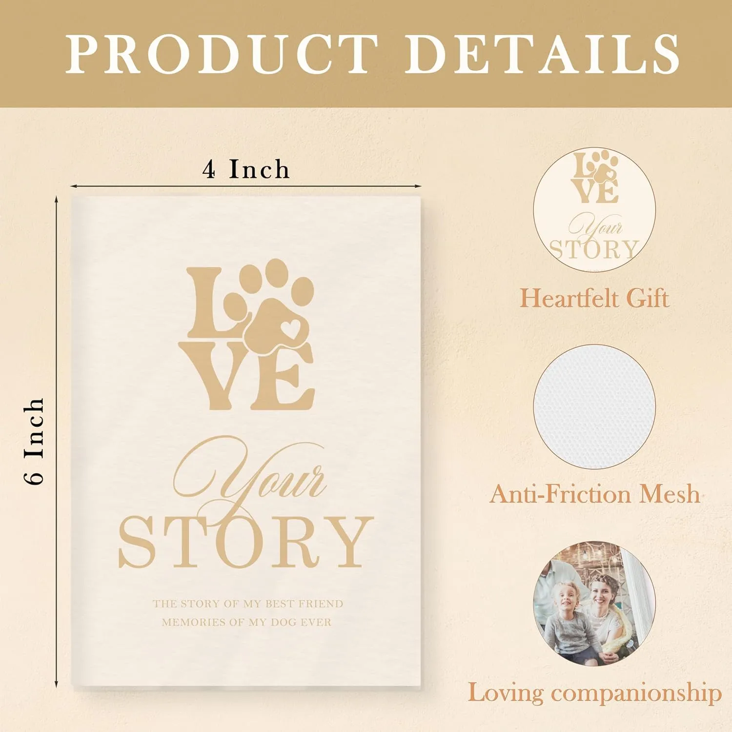Dog Photo Album 4x6, Cute Pet Dog Puppy Memory Book Keepsake, Dogs Mom Dad Lover Gifts Small Photo Album Book with 18 Pockets Hold 36 Pictures