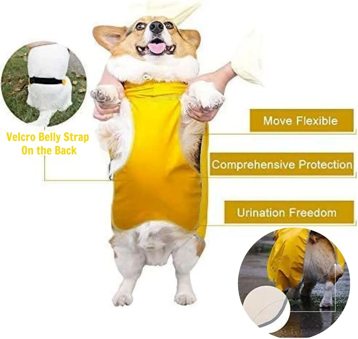 Dog Poncho Hooded Raincoat for Puppies & Small to Large Dogs, Waterproof Dog Rain Jacket with Reflective Strip, Lightweight Slicker with Storage Bag for Easy Carrying (Small Plus, Yellow)