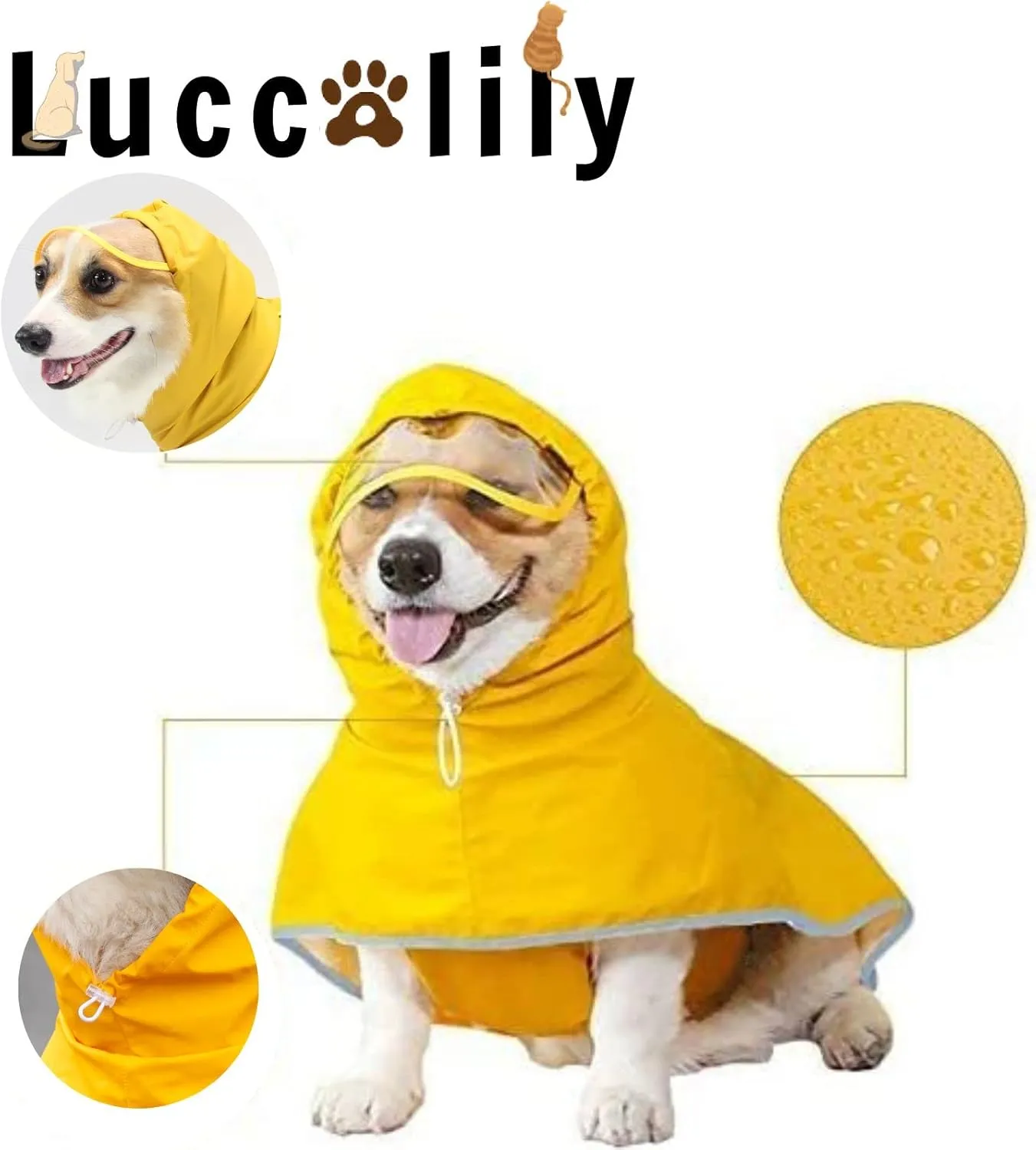 Dog Poncho Hooded Raincoat for Puppies & Small to Large Dogs, Waterproof Dog Rain Jacket with Reflective Strip, Lightweight Slicker with Storage Bag for Easy Carrying (Small Plus, Yellow)