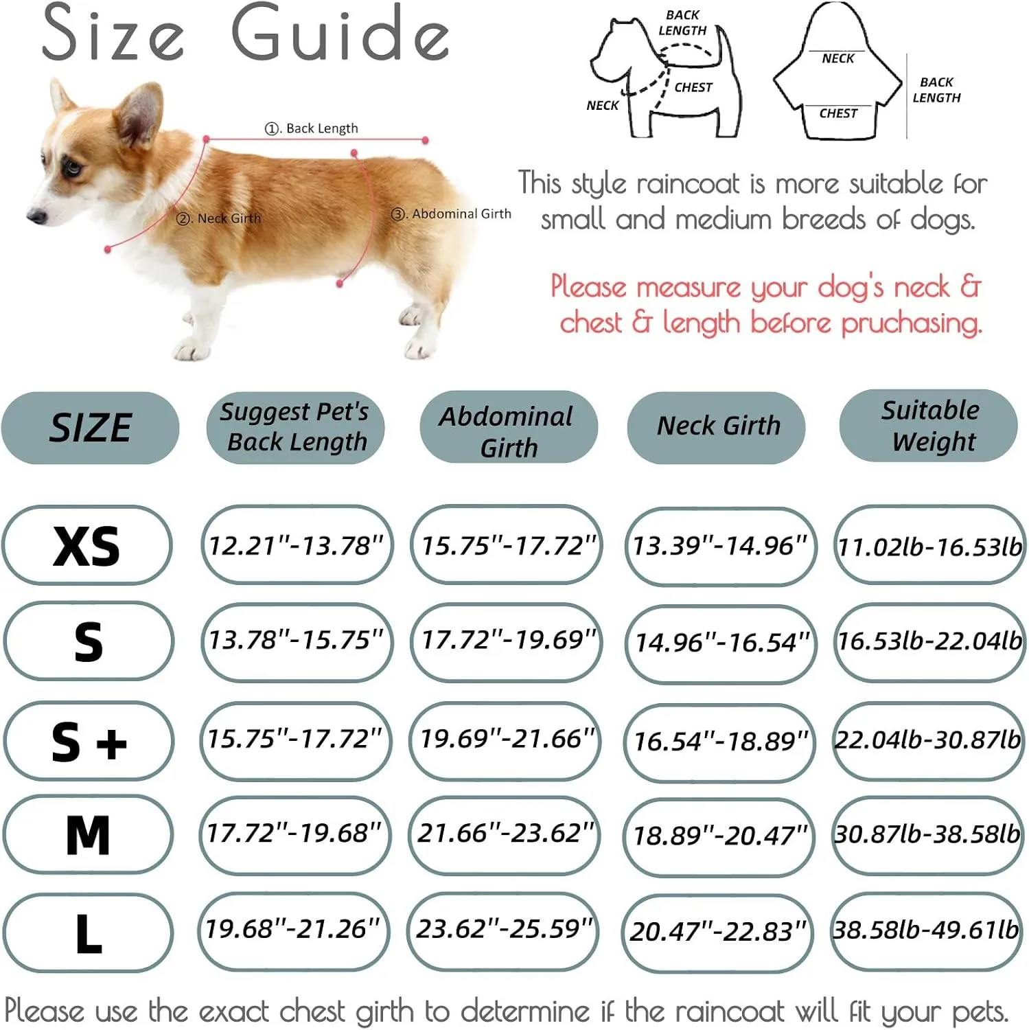 Dog Poncho Hooded Raincoat for Puppies & Small to Large Dogs, Waterproof Dog Rain Jacket with Reflective Strip, Lightweight Slicker with Storage Bag for Easy Carrying (Small Plus, Yellow)