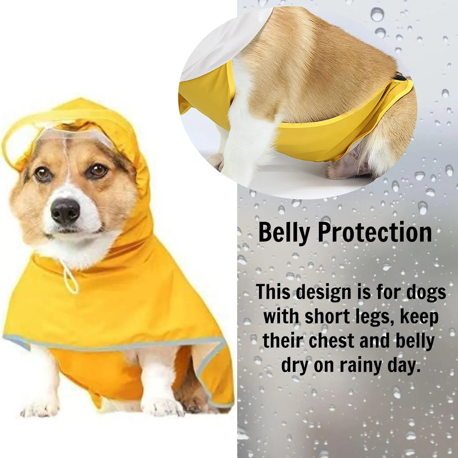 Dog Poncho Hooded Raincoat for Puppies & Small to Large Dogs, Waterproof Dog Rain Jacket with Reflective Strip, Lightweight Slicker with Storage Bag for Easy Carrying (Small Plus, Yellow)